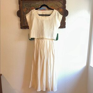 Cream Linen Two-Piece Dress Set